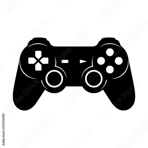 Black silhouette game controller icon isolated on white background suitable for video game websites and mobile apps