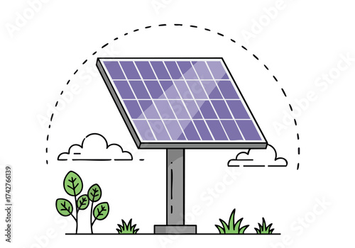 stylized solar panel illustration with a green power theme Clean lines and a modern aesthetic create a visually appealing graphic suitable for various commercial applications