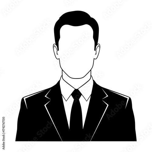 Businessman silhouette icon in black and white for profile image or placeholder use on a transparent background