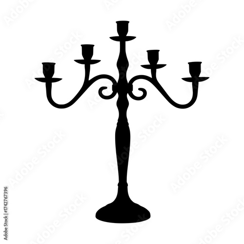 Five-arm candelabra silhouette vector graphic isolated on white background ideal for home decor design projects