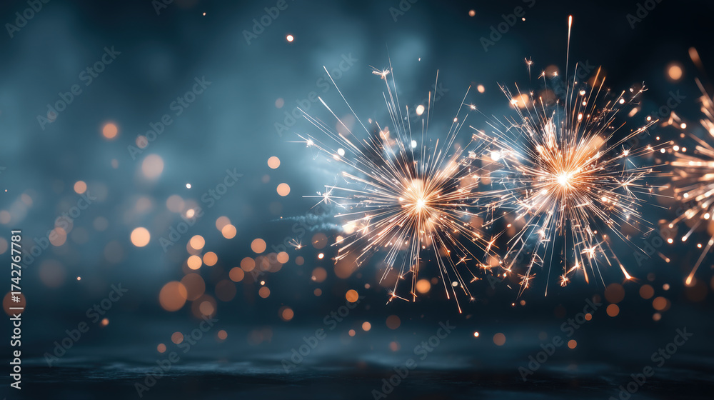 Fototapeta premium Colorful fireworks bursting in the night sky during a lively summer festival