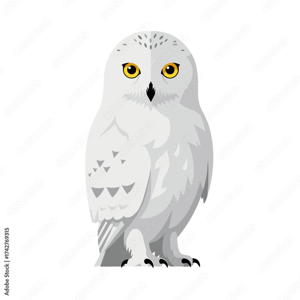 Fototapeta premium Snowy owl standing with yellow eyes on a transparent background 