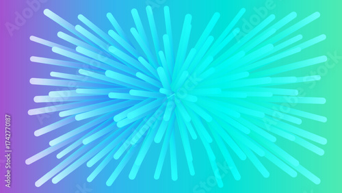 Abstract radial burst of light and color with a gradient background of purple and green