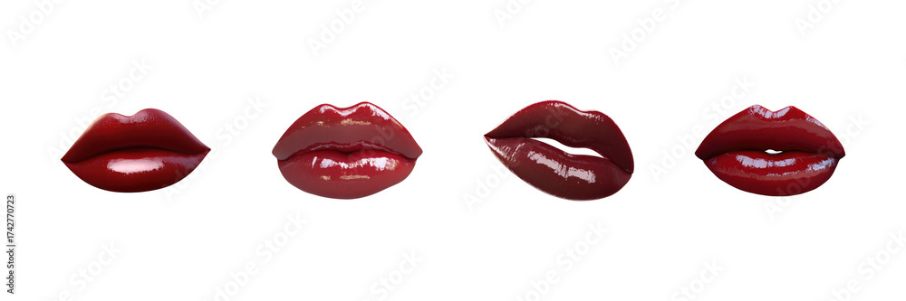 Obraz premium Glossy Red Lips Collection Set. Beauty And Fashion Makeup Concepts Isolated On Transparent Background