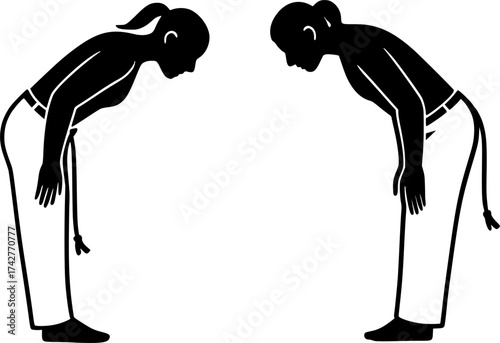 Minimalist capoeira partner acrobatics silhouette, dynamic black and white vector illustration perfect for martial arts, dance, and cultural movement design