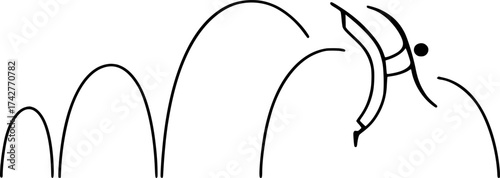 Minimalist abstract arcs of capoeira jump sequence, elegant black and white vector perfect for martial arts, dance, and rhythmic movement design
