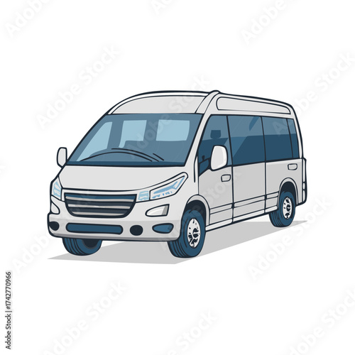 Modern White Passenger Van Vector Illustration for Shuttle and Group Transport Services
