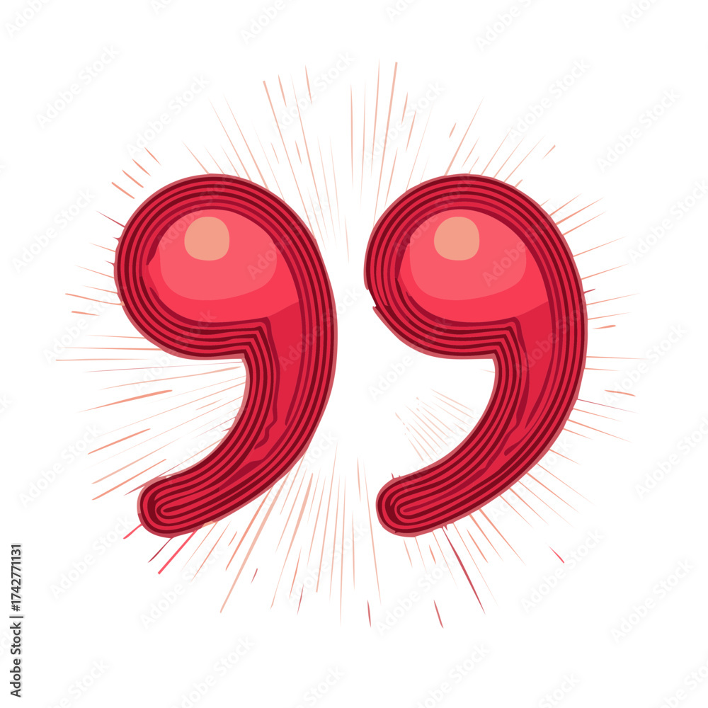 Fototapeta premium Graphic illustration of quotation marks with radiating lines