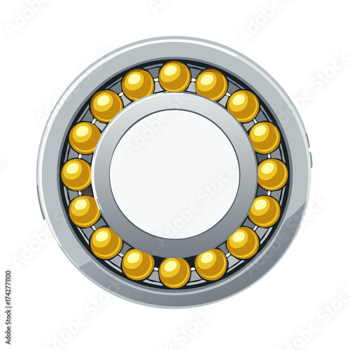 Industrial Ball Bearing Machine Part with Golden Steel Balls Illustration