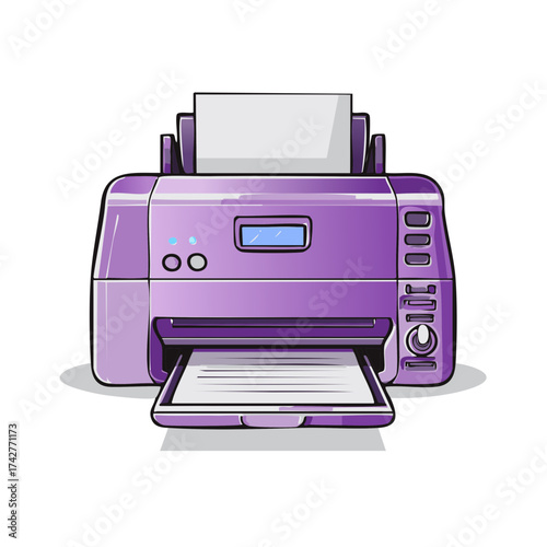 Purple Printer Machine with Paper Output Tray for Office or Home Documentation