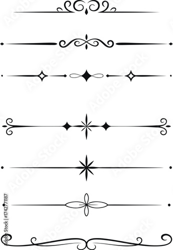 Elegant collection of decorative dividers and separators in black, featuring various ornamental designs for text and design enhancement