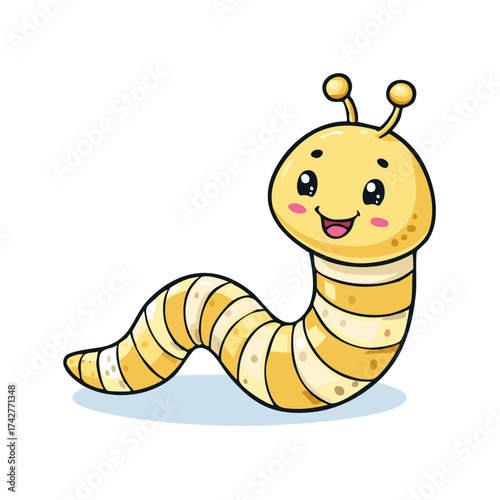 Adorable Smiling Worm Cartoon Character Illustration for Kids Books and Educational Materials