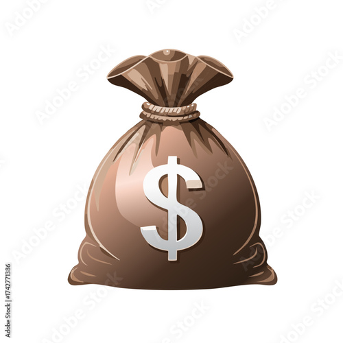 Brown money bag with large white dollar sign symbol illustration for finance concepts
