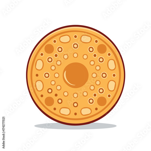 Cartoon Illustration of a Flatbread with Circle Pattern and Brown Crust