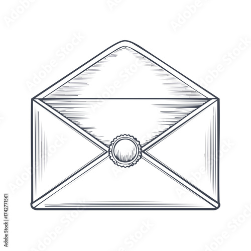 Detailed illustration of a open blank envelope with a wax seal for correspondence communication