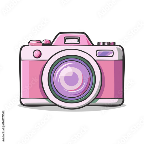 Cute Pink Digital Camera Illustration with Lens and Buttons