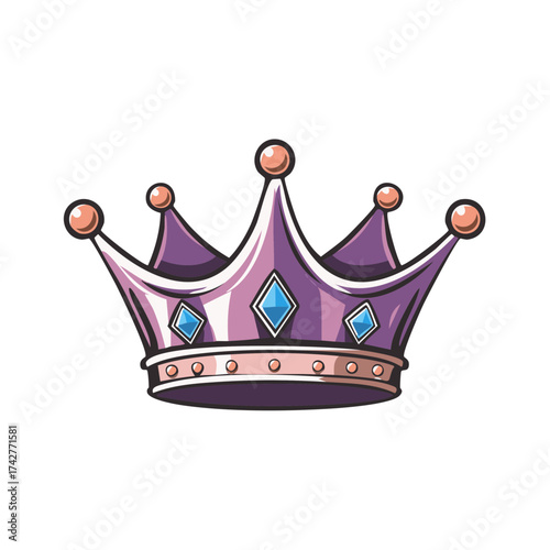 Cartoon illustration of a purple crown with gemstones and gold accents