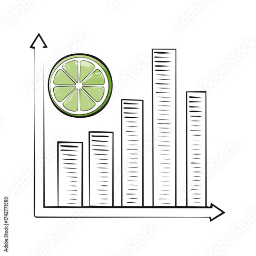Hand Drawn Bar Graph with Lime Slice Illustrating Fresh Produce Market Growth