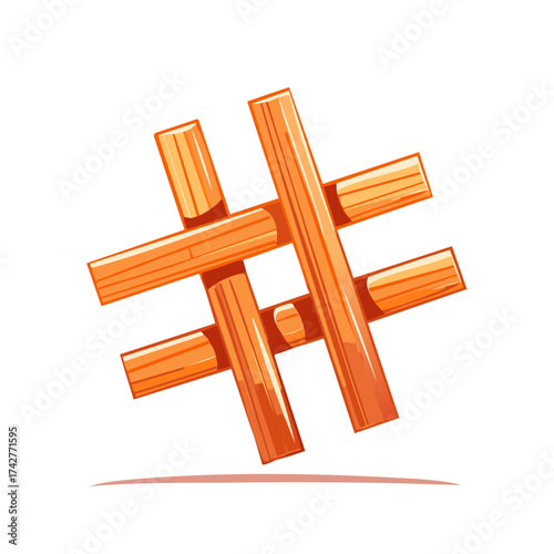 Stylized wooden hashtag symbol icon for social media internet and blogs
