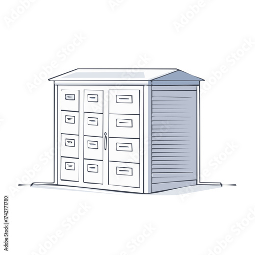 Vector illustration of a storage shed or building with drawers
