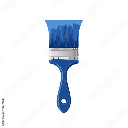 Blue paint brush with vibrant bristles loaded with paint an isolated illustration for art and DIY projects