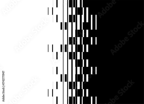 Smooth Vector transition from black to white with abstract pixels from lines. Vector striped background for covers, posters, advertising, packaging. Halftone