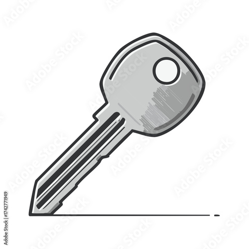 Gray Metal Key Graphic Element on White Background