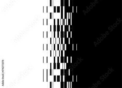 Smooth Vector transition from black to white with abstract pixels from lines. Vector striped background for covers, posters, advertising, packaging. Halftone
