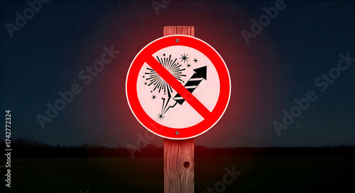 Prohibition Symbol Showing Against Fireworks Displays Under The Starry Night Sky