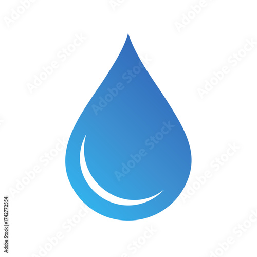 Blue water droplet illustration with curved shape, liquid water nature and concept design