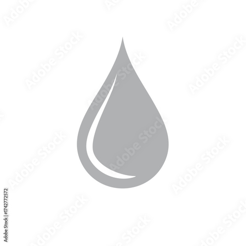 Monochromatic Gray Water Drop Icon with White Highlight
