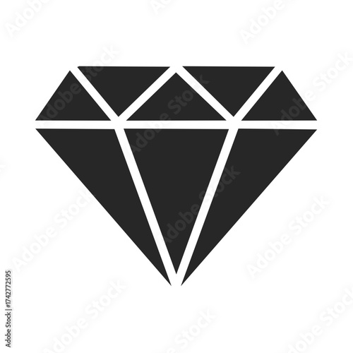Monochromatic Faceted Gemstone Symbol Isolated on White Minimalist Graphic