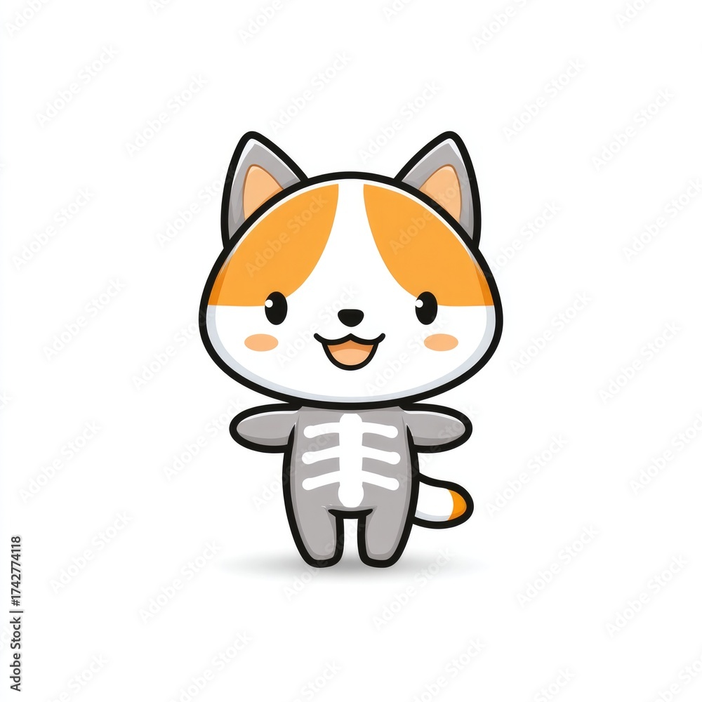 Fototapeta premium Kawaii fox in skeleton costume for halloween, cute character design for cards and decorations