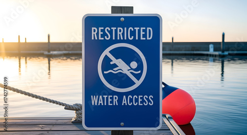 Restricted Water Access Warning Sign Displayed Near Marine, Indicating Safety Protocols