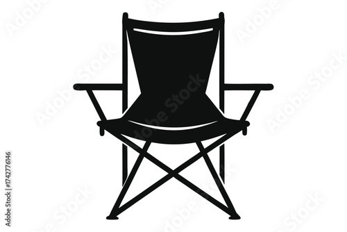 Solid black folding chair with armrests on a simple white background shows its form