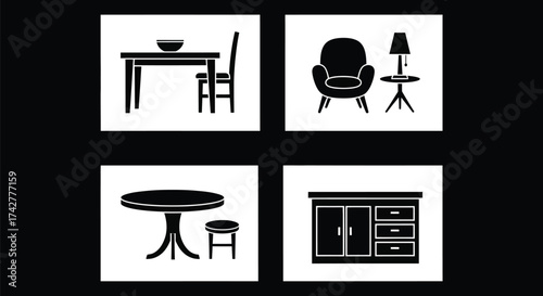 Furniture icons set dining and living room vector graphic editable vector