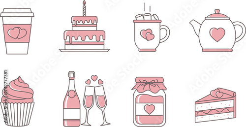 Valentine's day sweets drinks vector illustration design editable vector
