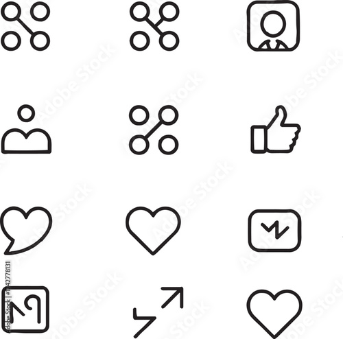 Collection of social media icons in black outline on white