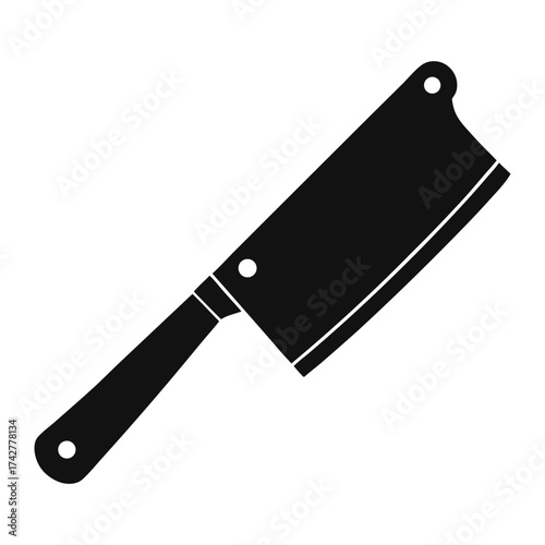 Simple black cleaver knife with hole on handle is shown clearly