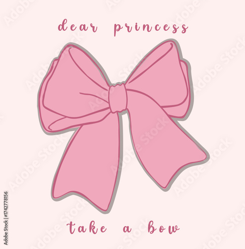Hand Drawn Vector Collection of Vintage Coquette Blue and Pink Bows Illustrations and slogans dear prince take a bow