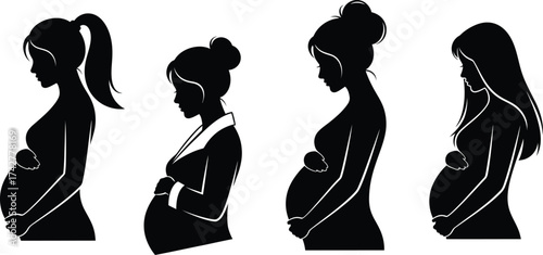 Pregnant women silhouette vector illustration pregnancy editable vector