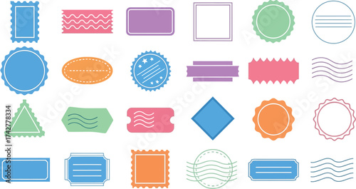 Colorful shapes vector set of labels and stickers design editable vector