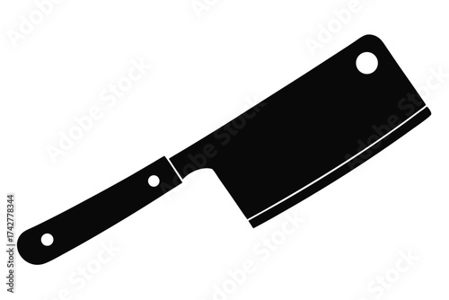 A black cleaver with a metallic edge is presented on a bright white background