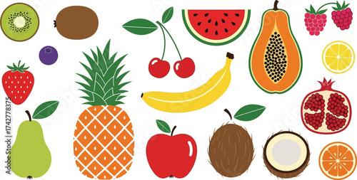 Assorted fruits fresh healthy food vector illustration art editable vector