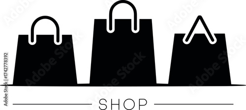 Black Shopping Bags with "SHOP" Text - Retail and Commerce Icon