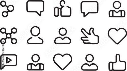 Social media icons set with share like comment and user symbols