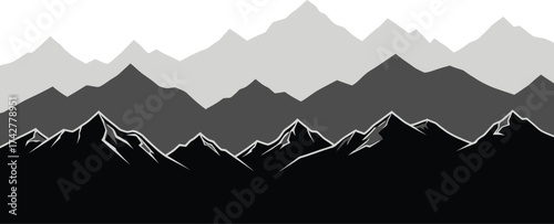 Mountain range vector landscape black and white illustration editable vector