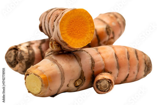 Fresh raw turmeric root image isolated on a transparent background