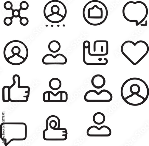 Social media icons user profile chat like and network