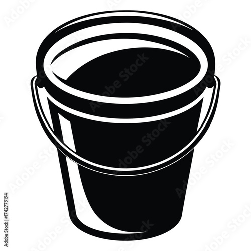 Monochrome bucket features simple design with a white outline and handle
